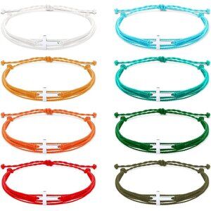 Christian Cross Bracelets Set 48 pcs Adjustable Braided Rope Jewelry for Men Wom